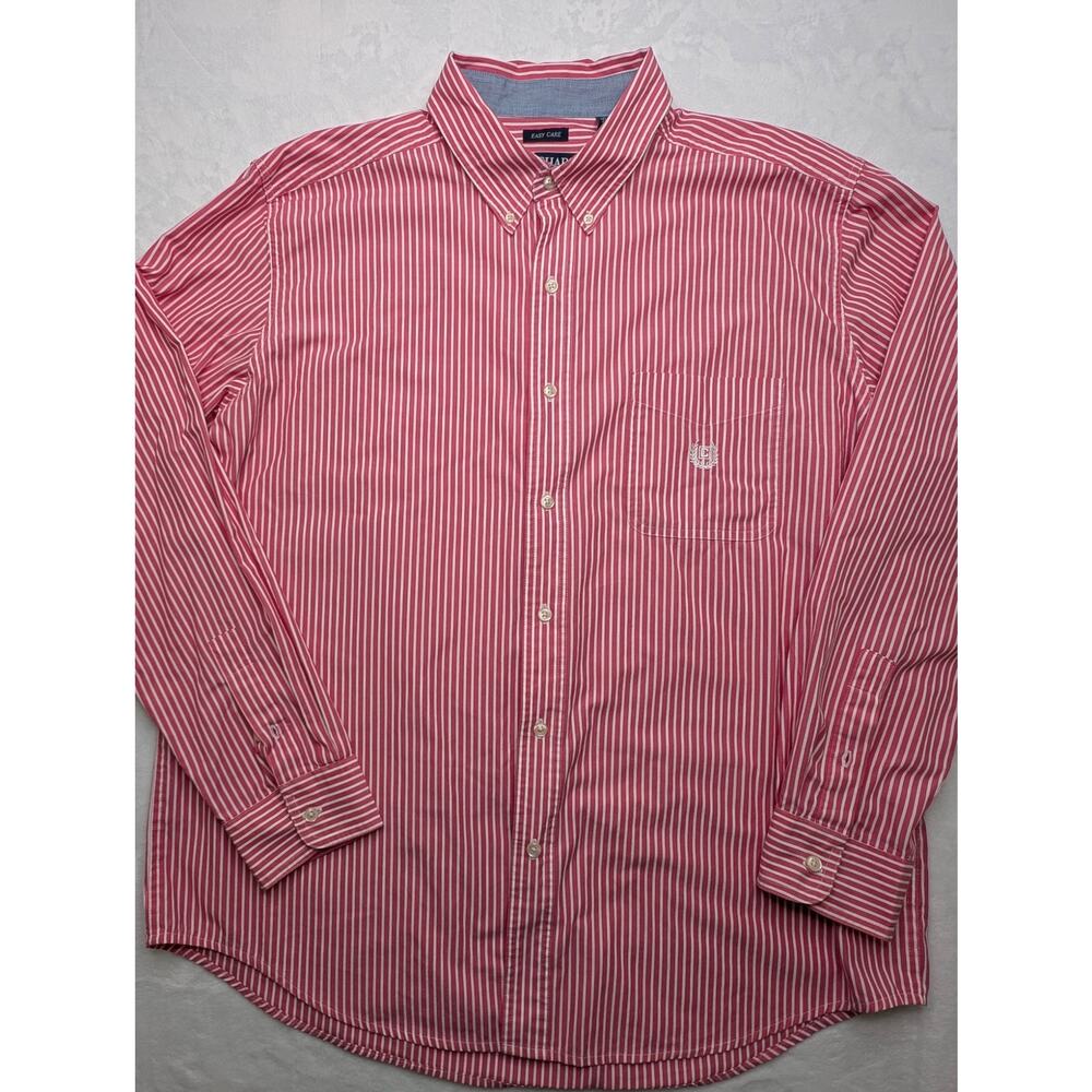 Chaps Easy Care Mens Button Down Shirt - XL Red White‎ Vertical Stripe - Picture 2 of 6